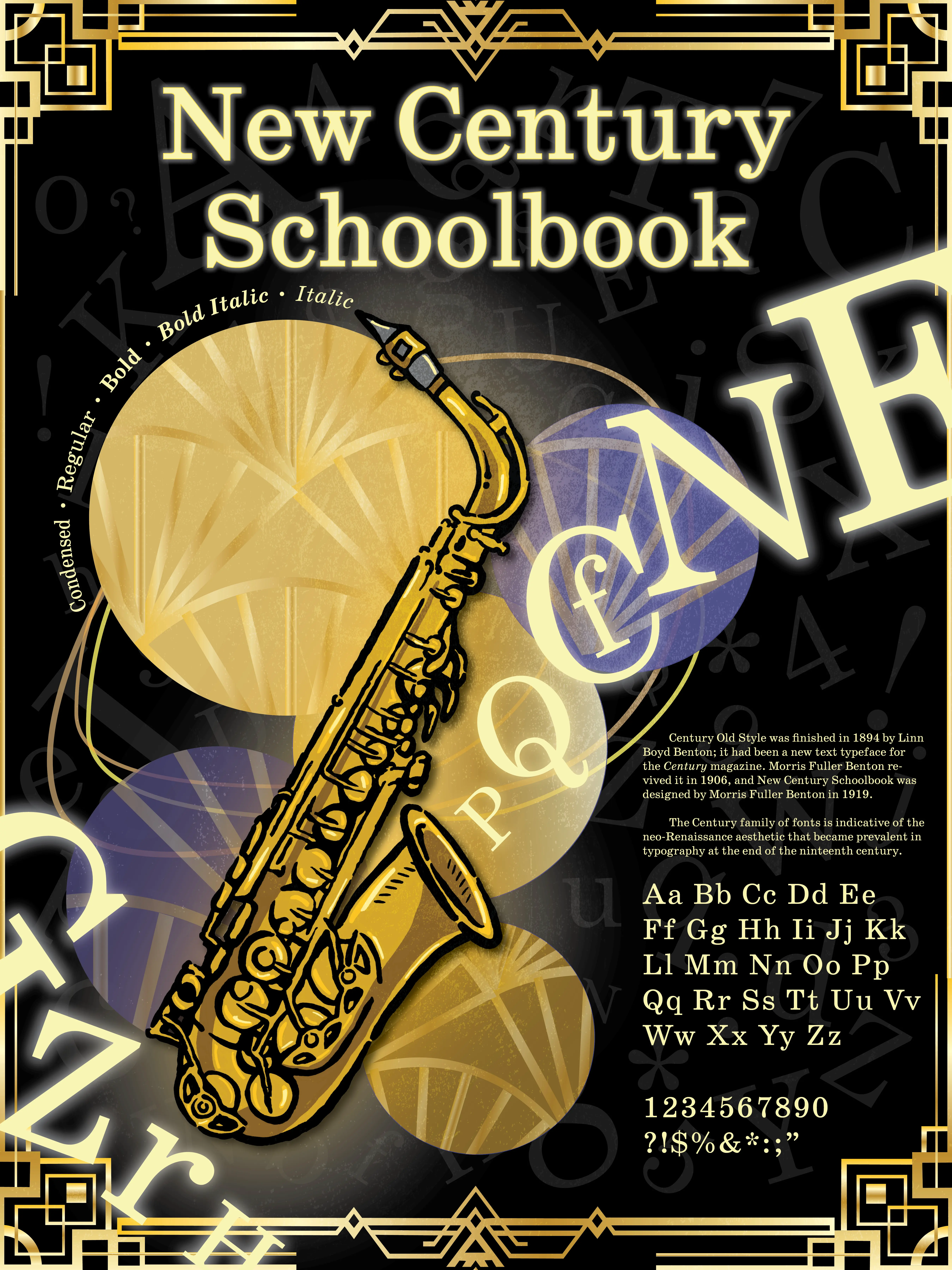 Poster advertising the font new century school book